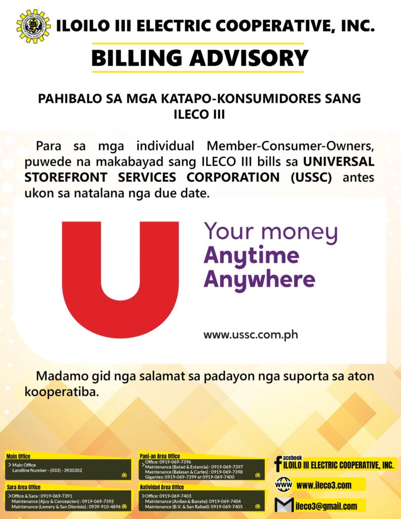 BILLING ADVISORY ILOILO III ELECTRIC COOPERATIVE INC