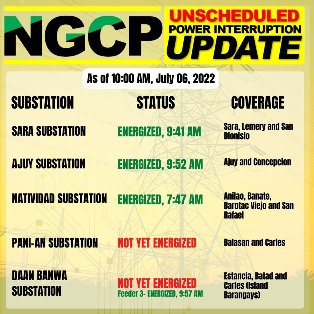 UPDATE ON NGCP’S UNSCHEDULED POWER INTERRUPTION TODAY, JULY 6, 2022 AS ...